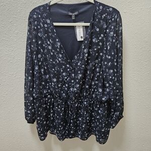 Lane Bryant Floral Navy Peplum top